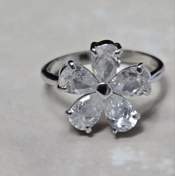 Sterling Silver 925 Rhinestones Floral Ring Size 6 Weigt 2g - Picture 6 of 17